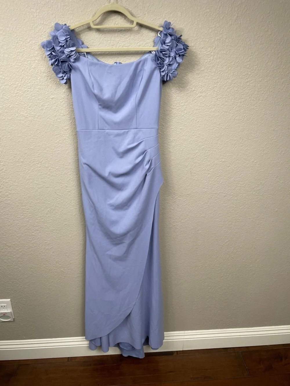 NWT Xscape Off The Shoulder Ruffle Scuba Crepe Gown Dress Periwinkle Purple 4